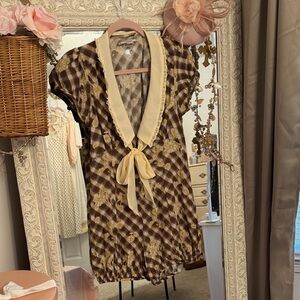 Brown Checkered Women's Romper with Cream Accents